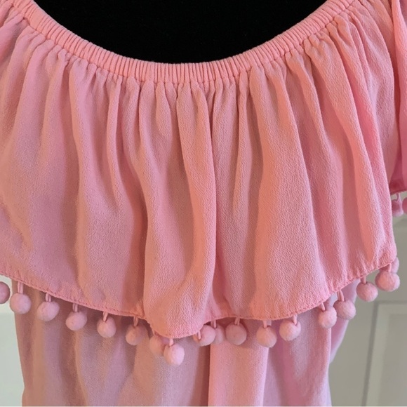 Forever 21 Bubblegum Pink Off Shoulder Pompom Top - Picture 3 of 5